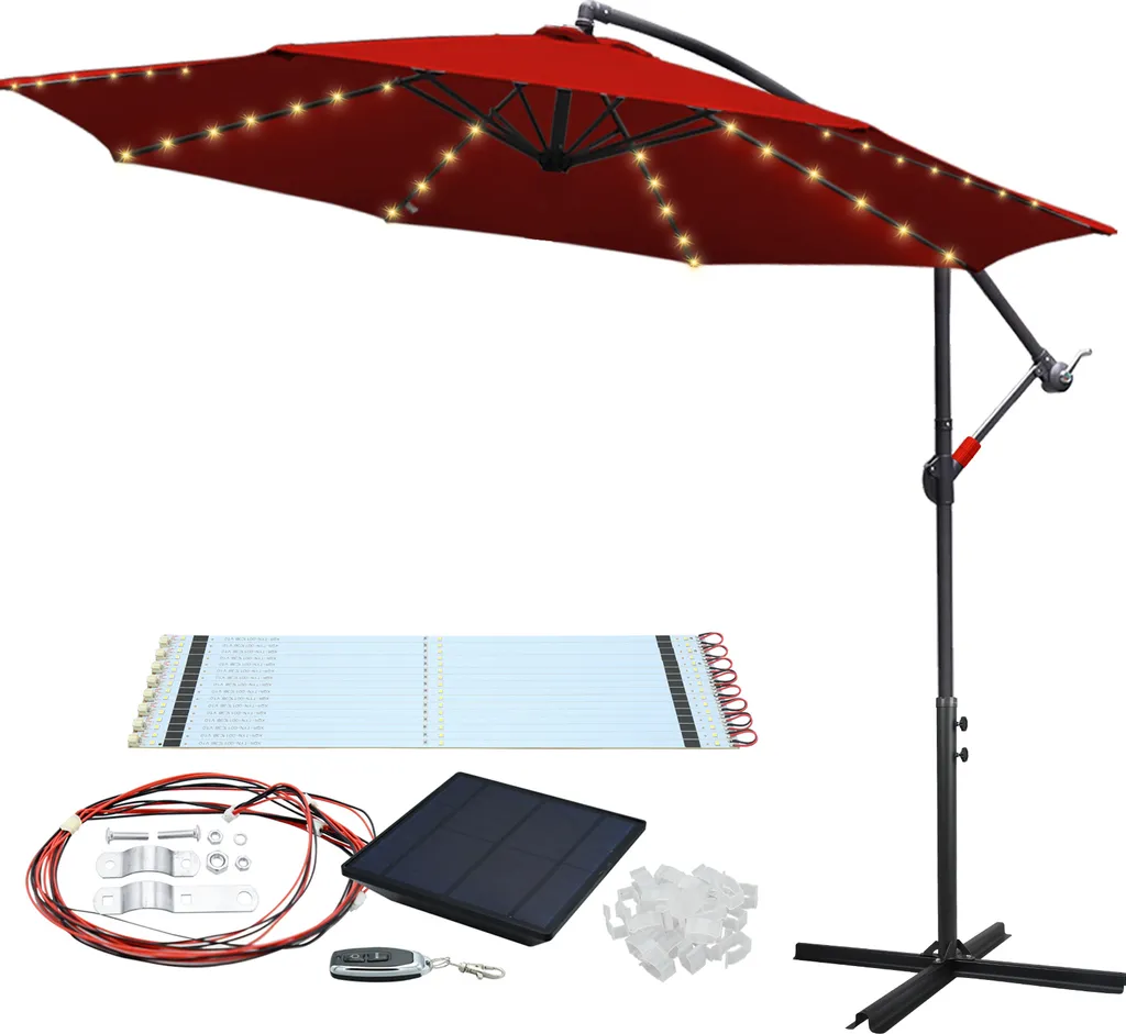 Ombrellone Yakimz LED 350cm Rosso - Ombrellone da Giardino a Braccio