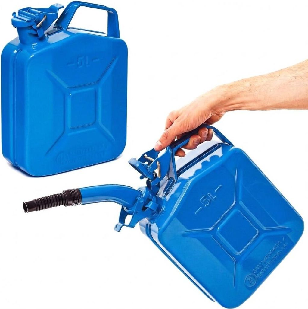 BW Kraftstoffkanister Metall Benzinkanister 2x 5 Liter mit Ausgießer - Blau RAL 5005 - UN-Zulassung - Hergestellt in Europa