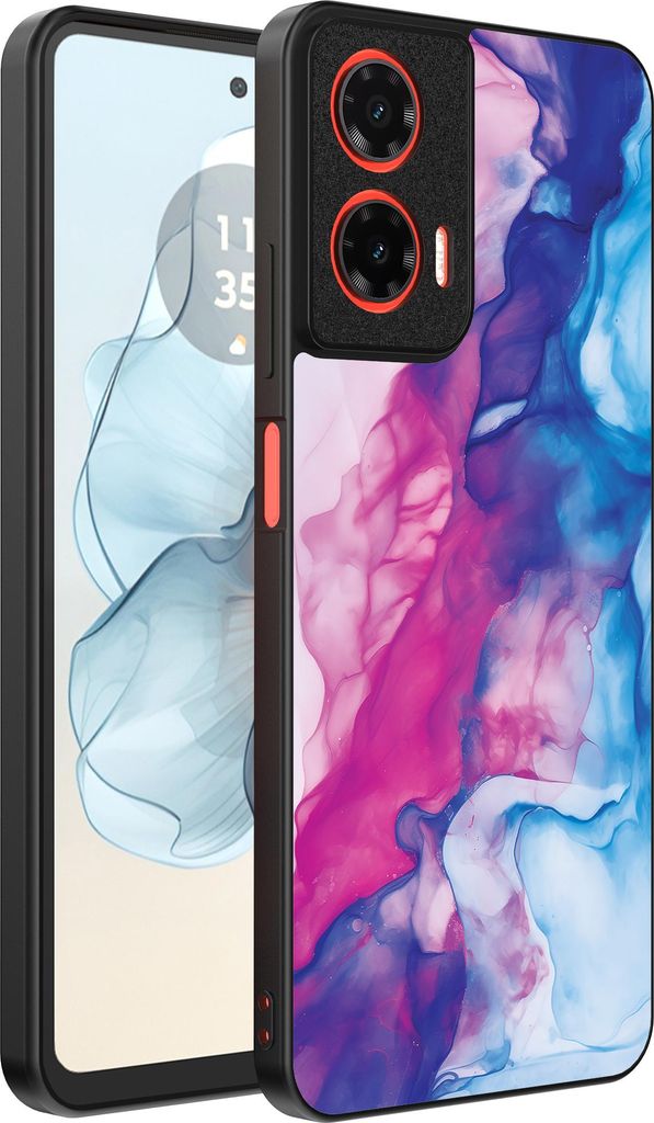 Smartphonica Handytasche passend für Motorola Moto G04 - G24 - G24 Power - E14 mit rosa blauem Marmor Print - TPU Backcover Case Rose Blue Marble ...