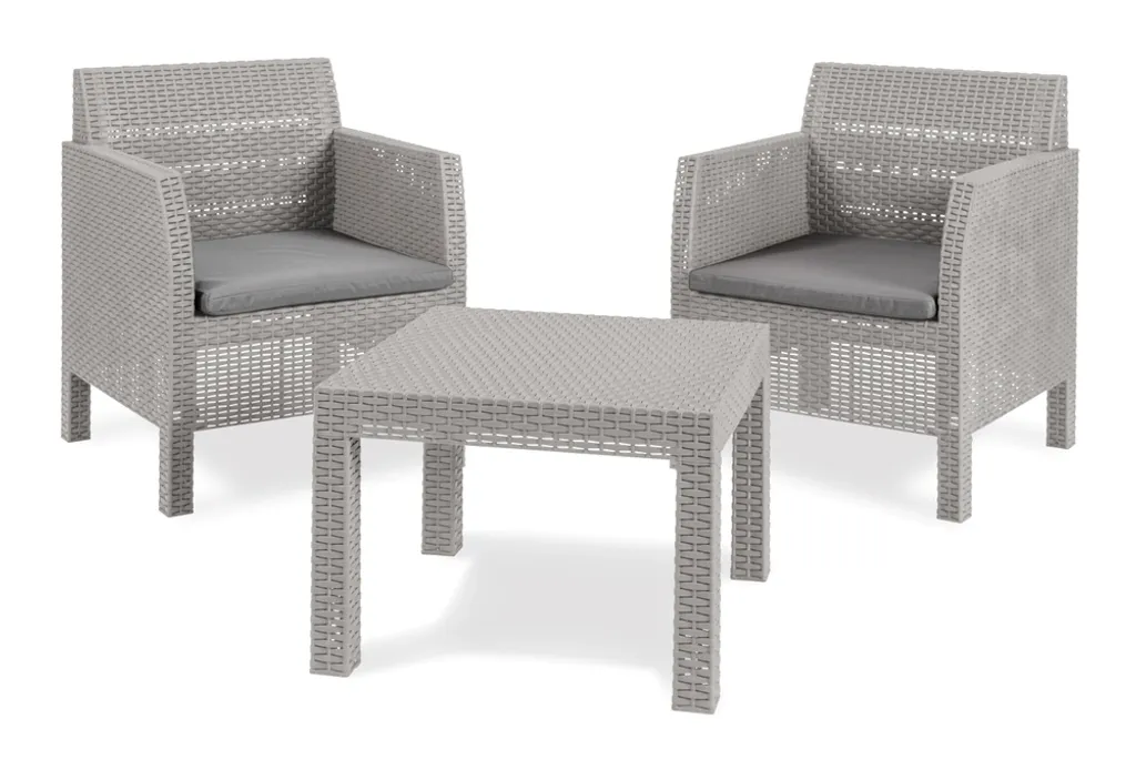 MATILDE Ensemble de jardin 2 places en plastique gris pour extérieur