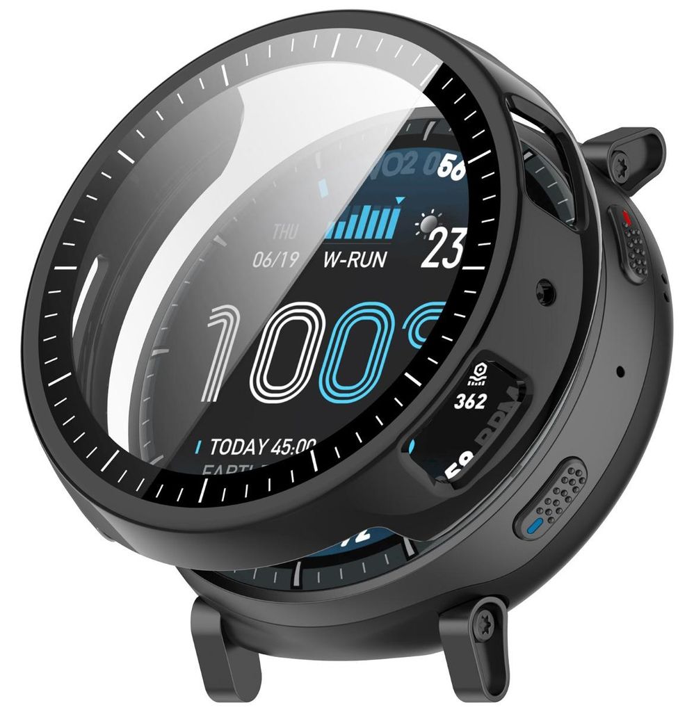 INF PC-Hülle mit gehärtetem Glas für Huami Amazfit Active Max 5,15x5,18cm Schwarz