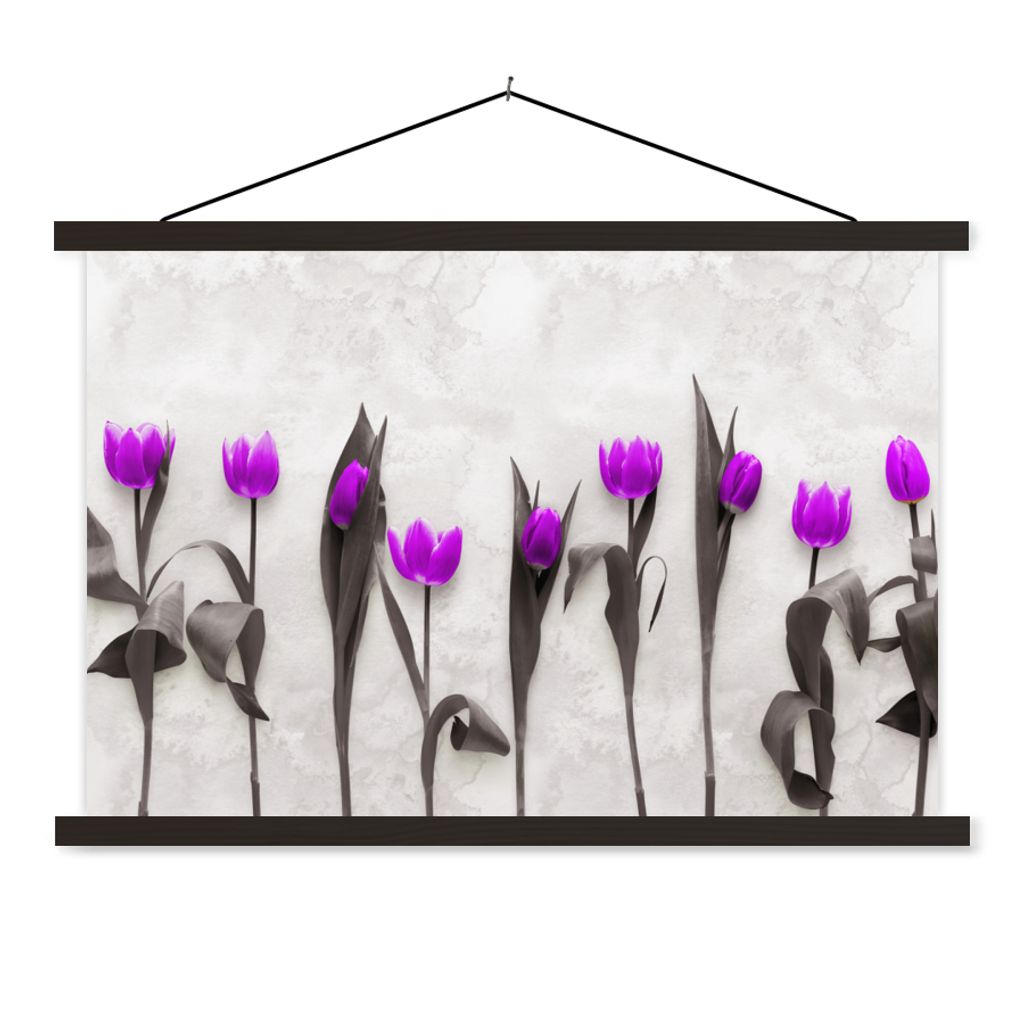 MuchoWow Textilposter Blumen - Tulpen - Lila 150x100 cm mit schwarzem Rahmen - Schlafzimmer