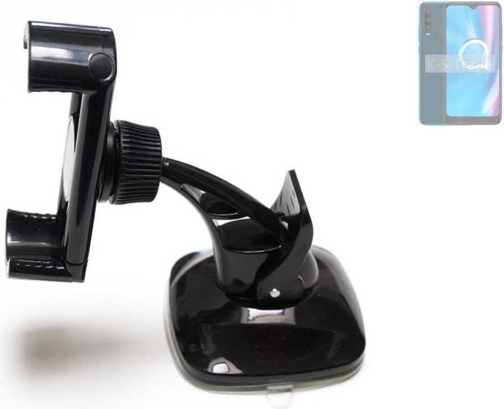 K-S-Trade kompakte Handy-Halterung Windschutzscheibe kompatibel mit Alcatel 3X Plus Armaturenbrett schwarz Autohalterung KFZ Halter Scheiben-Halterung