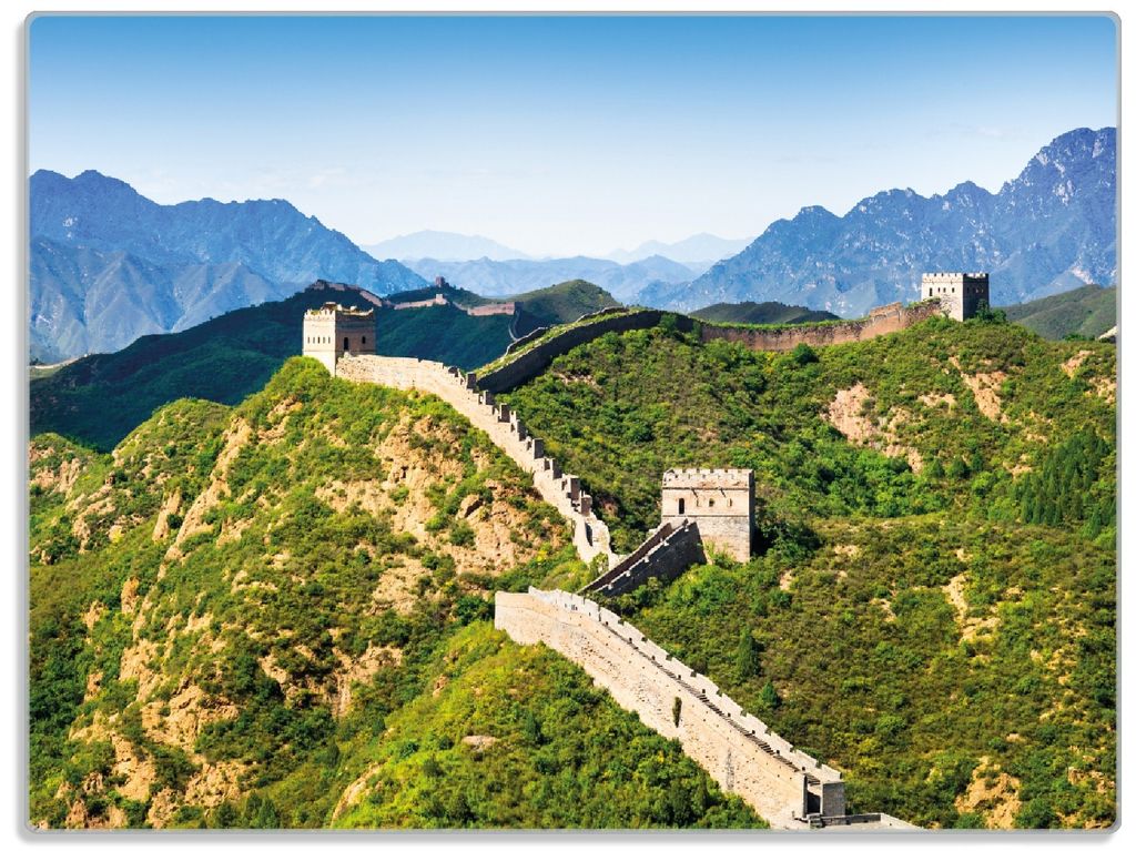 Wallario Glasunterlage, Schneidebrett aus Glas, Größe 30 x 40 cm, Motiv Die Chinesische Mauer - Wahrzeichen in China im Sommer