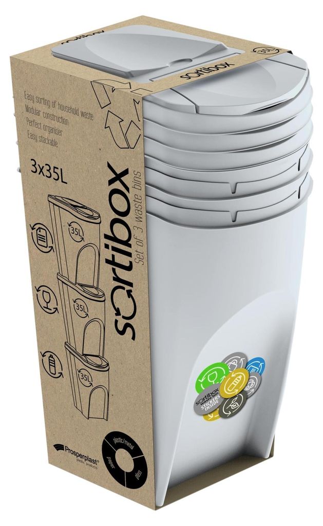 Portarifiuti Prosperplast SORTIBOX 3 x 35 l cenerino Immagine del prodotto 