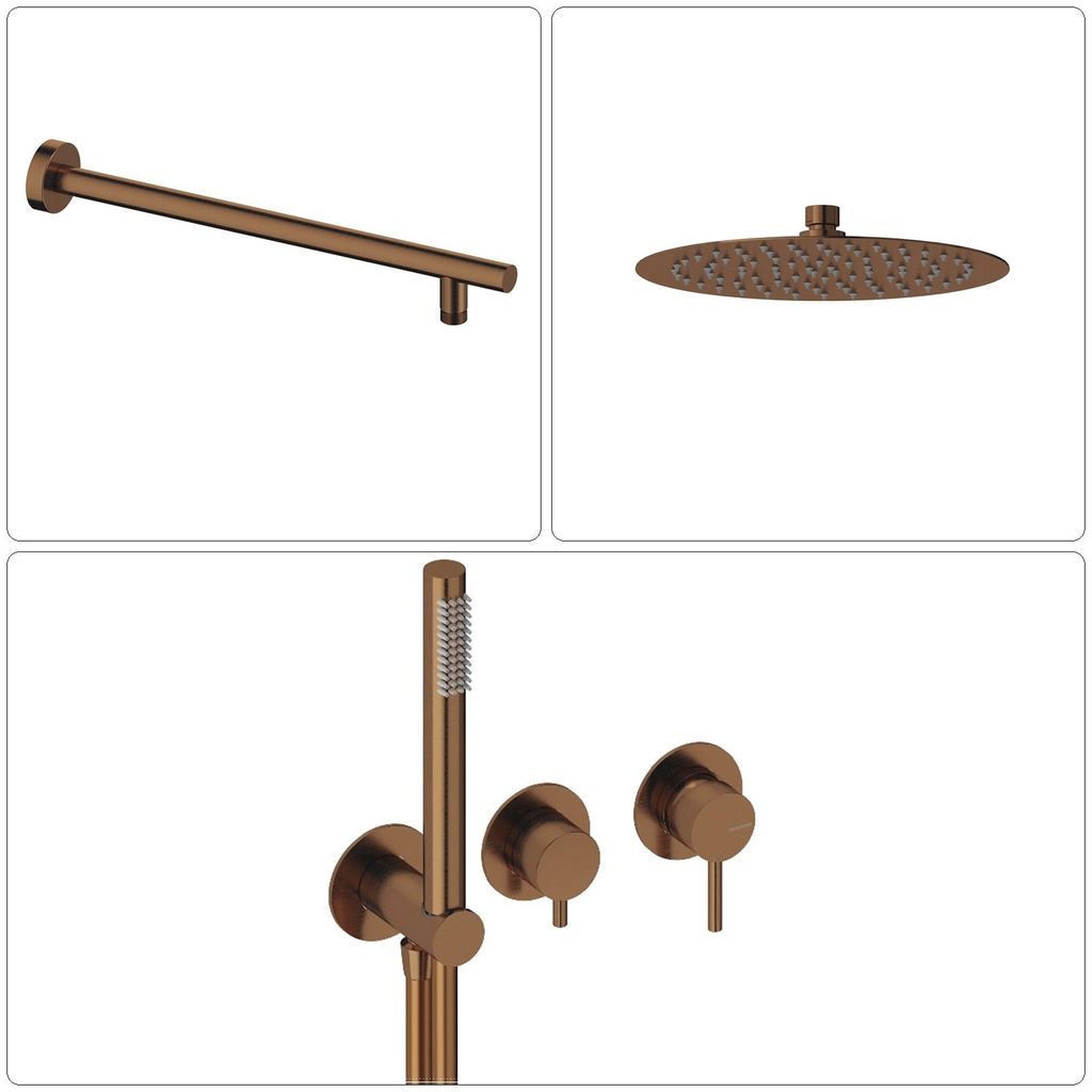 SANYCCES LOOP Unterputz Einhebel-Brausebatterie mit Umsteller, Handbrause & Brauseschlauch + Brausearm & Rain Kopfbrause, rosegold gebürstet
