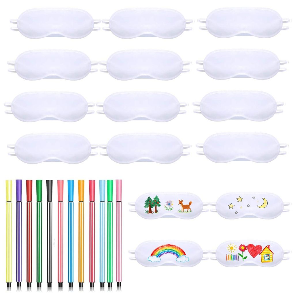 Kinderschlafmaske, Pyjamaparty für Mädchen, 16 bemalbare Schlafmasken mit 12 Buntstiften, Dekoration für die Pyjamaparty, 18,5 x 8,5 cm