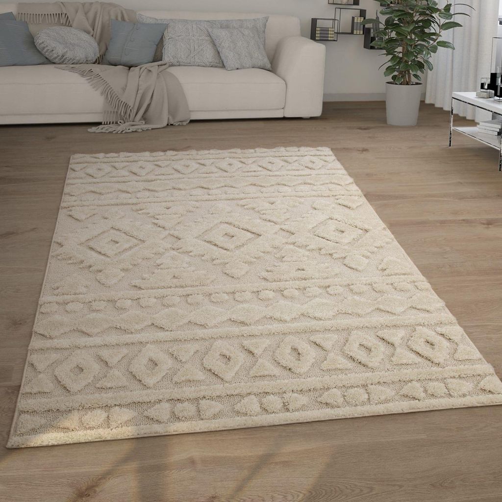 Hochflor Teppich Shaggy Struktur 3D Schlafzimmer schmutzabweisend Creme Rechteckig 160x220 | 100% Polypropylen | Florhöhe: 30 mm | pflegeleicht