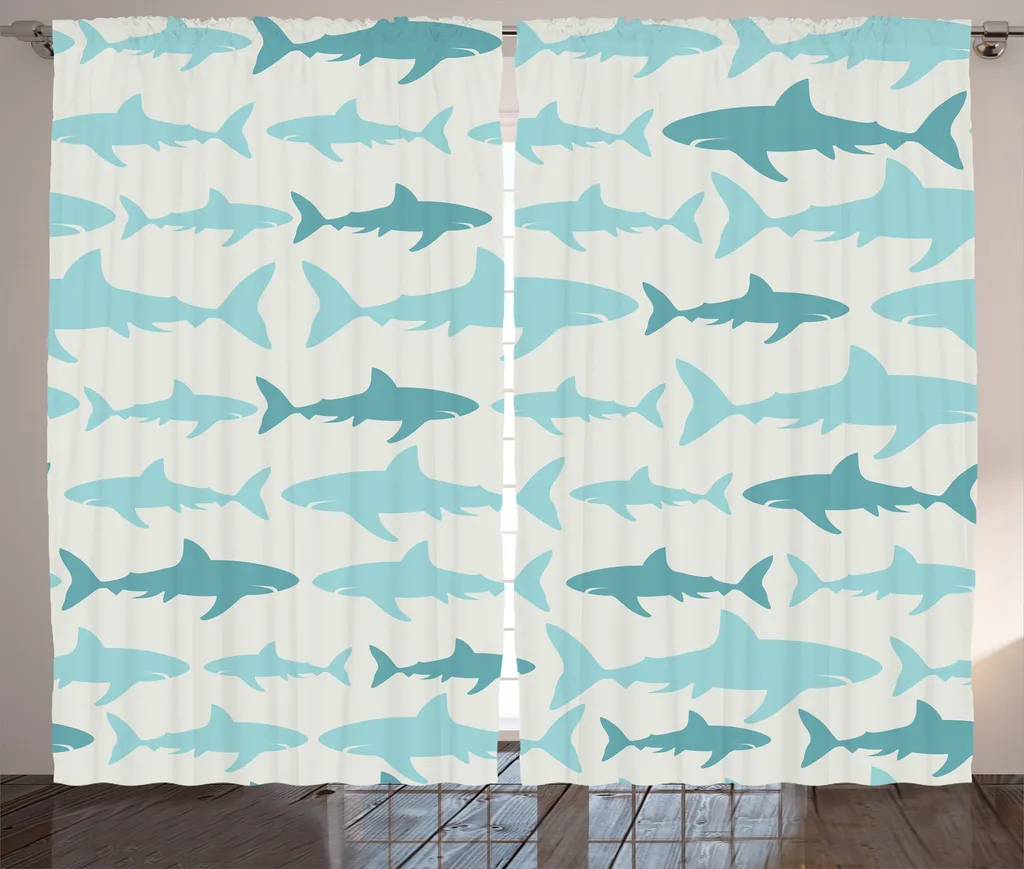 Paire de Rideaux Universels Océan Turquoise Motif Requins 280 x 225 cm