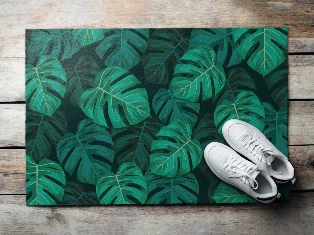 Fußmatte Aussen - Schuhmatte Haustür- Schmutzfangmatte Türvorleger - Outdoor Teppich Schmutzfänger - 90x60 cm - Große Monsterablätter