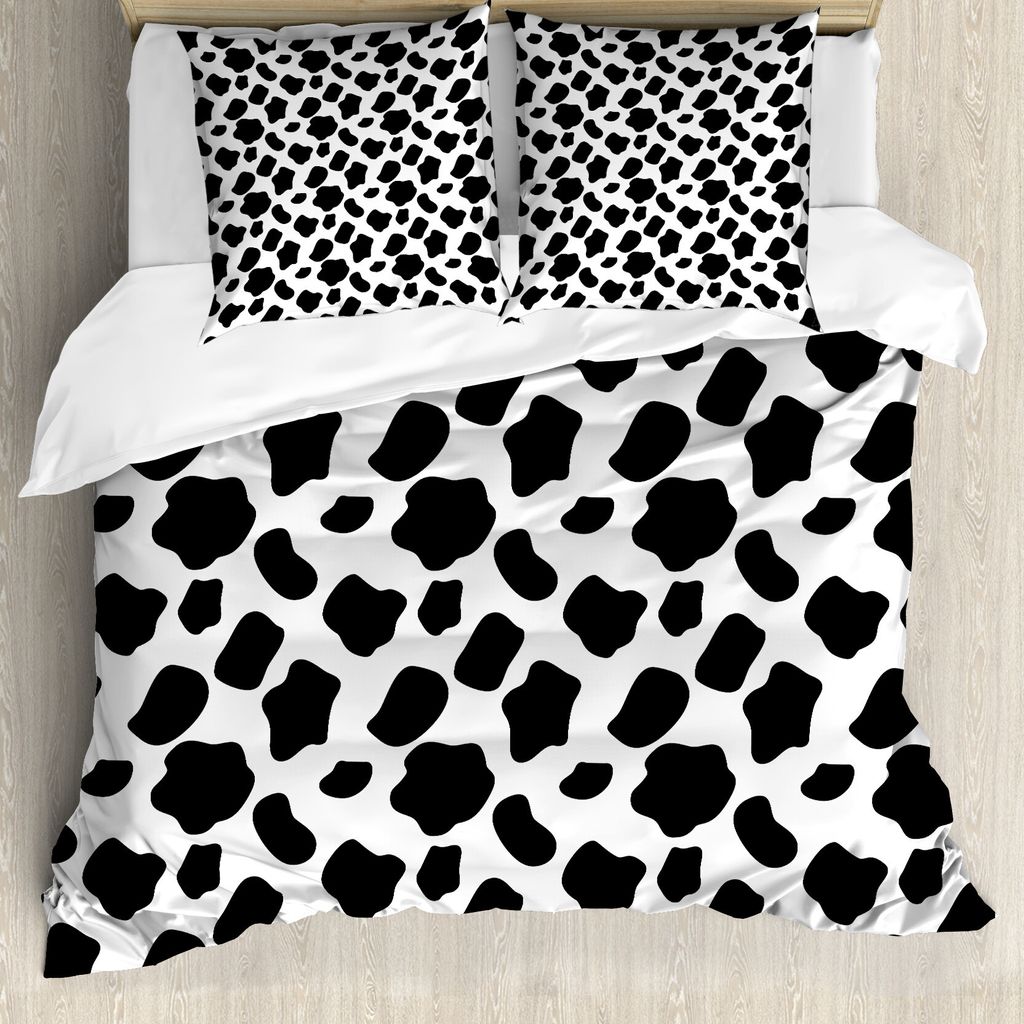 ABAKUHAUS Kuh-Druck Bettbezug, Kuh-Haut mit Spots, Milbensicher Allergiker geeignet mit Kissenbezügen, 200 cm x 200 cm - 80 x 80 cm, Weiß schwarz