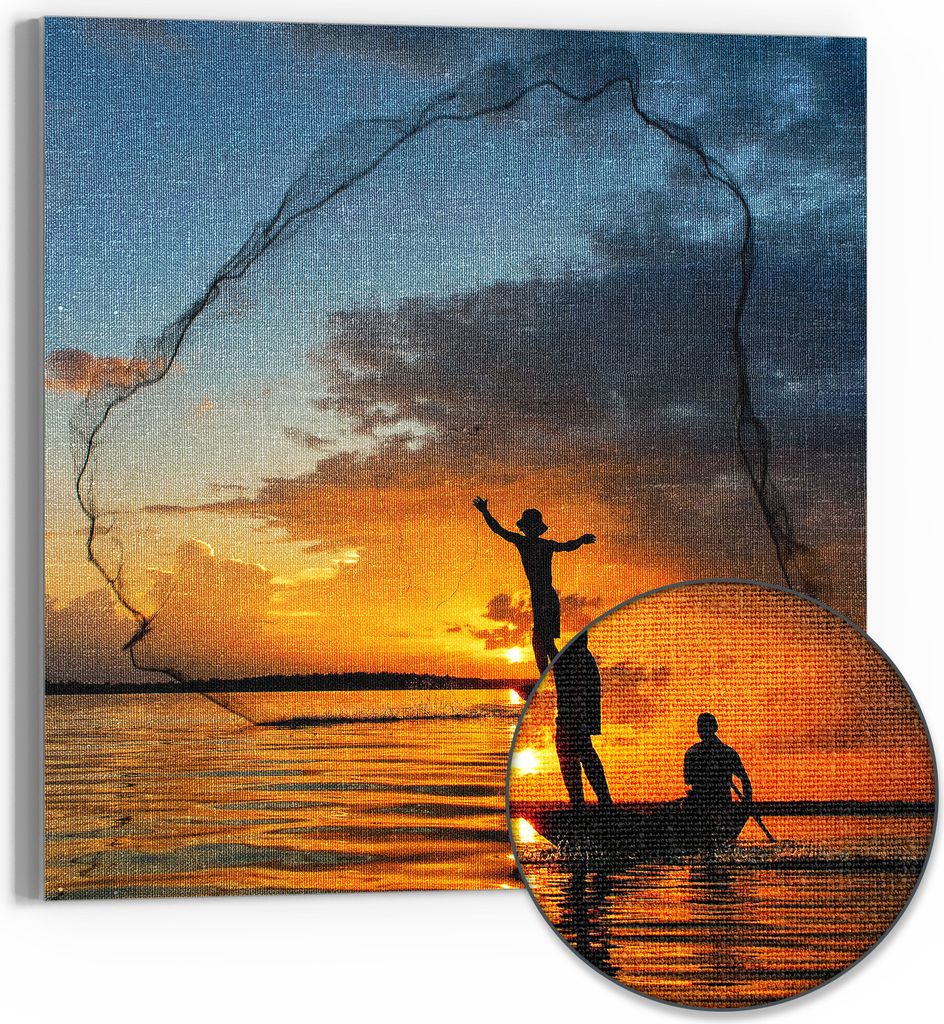 DEQORI Hybrid Leinwand Bild 50x50 cm 'Netz des Abendrots' Wandbild Glas flach modern