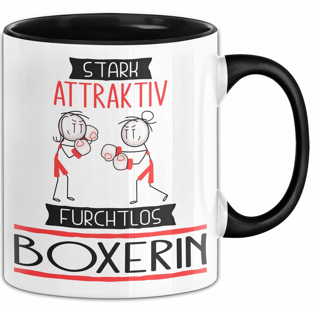 Boxerin Tasse Geschenk Becher Stark Attraktiv Furchtlos Boxerin Lustige Geschenkidee (Schwarz)
