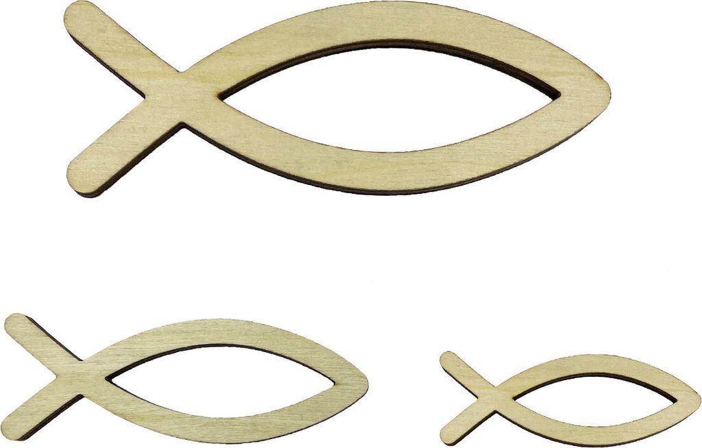 Oblique Unique 3 Holz Fische im Mix Deko Fische als Streudeko Tischdeko für Taufe Kommunion Konfirmation - natur