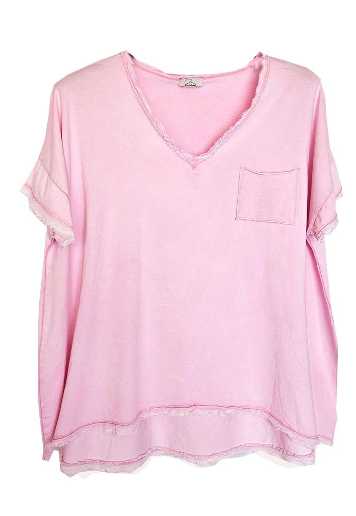 A-Form Shirt V-Ausschnitt Fransen ROSA 46/48 XXL feminin