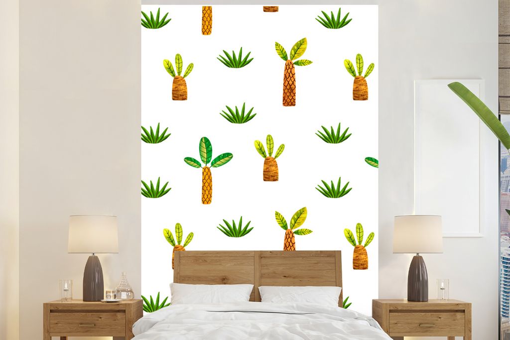 MuchoWow Fototapete für Wohnzimmer oder Schlafzimmer Wandtapete Vinyl Motivtapete Dschungel - Palme - Gras - 160x240 cm - Vinyltapete