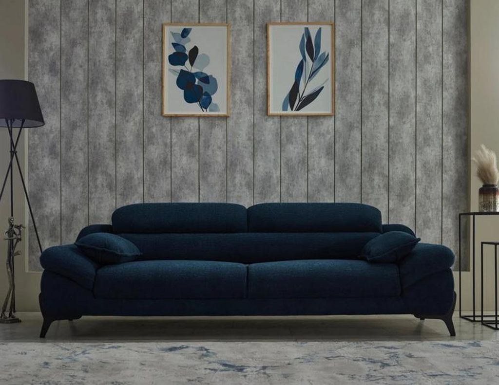 Moderne Couch Dreisitzer Sofa 3 Sitzer Stoffsofa Polstersofa Blau Sofa