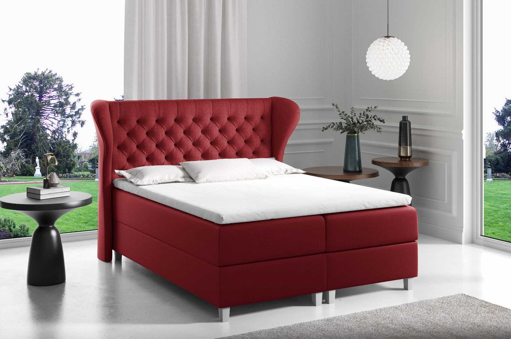 Bett Boxspringbett KARIS- Doppelbett mit Pocket-Matratze - Topper - Bett mit 2 Bettkästen - Polsterbett mit Kopfstütze - H3 Mittelfest ( 160x200 ...