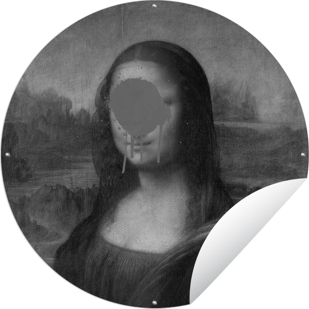 MuchoWow Gartenposter Outdoor-Poster Rund Mona Lisa - Leonardo da Vinci - Schwarz - Weiß Ø 120 cm Gartendeko Rundes Poster draußen