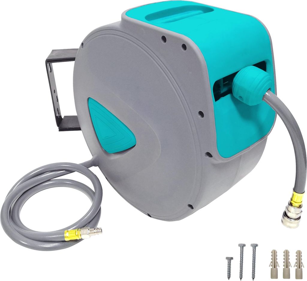 JOIEYOU Druckluftschlauch 20m Schlauchtrommel Automatik Aufroller 1/4" Anschluss Schlauchaufroller Automatisch Druckluft mit Schnellkupplung und Ar...