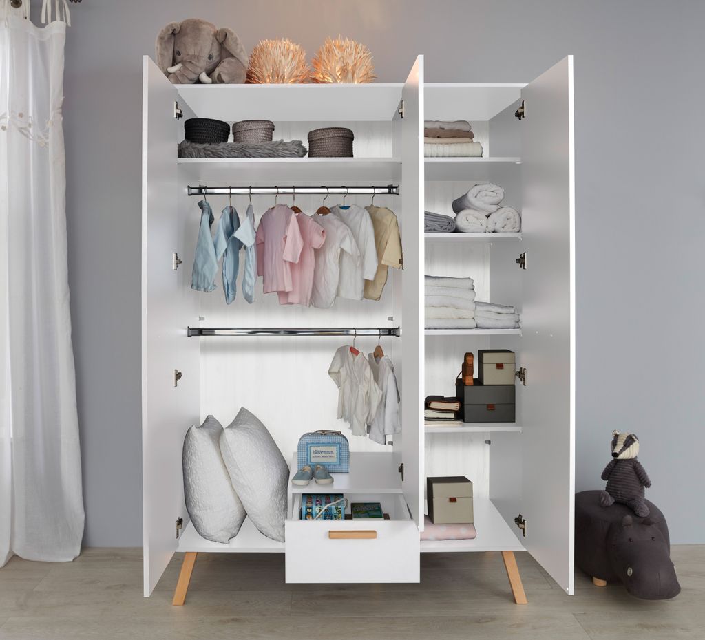 trendteam Babyzimmer Kleiderschrank Mats Weiß Melamin 130 x Produktbild 6
