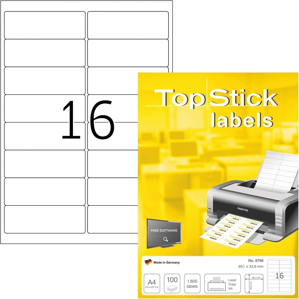 TOP STICK Universal Etiketten 99,1 x 33,9 mm weiß 1.600 Etiketten