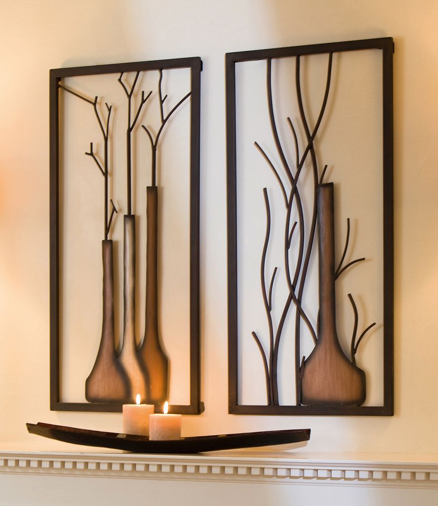 Gilde Wandrelief, rechteckig, Vase, Metall, braun, , , B. Produktbild 1