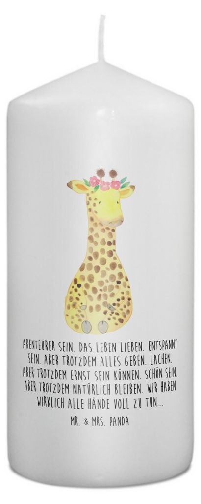 Mr. & Mrs. Panda Kerze Giraffe Blumenkranz 15 x 7 cm - Weiß - Geschenk, Blockkerze, Erinnerungskerze, Abenteurer, Erinnerungslicht, Selbstliebe, S...