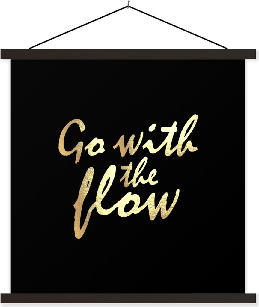 MuchoWow Textilposter Zitate - Entspannen - Gold - Schwarz 60x60 cm mit schwarzem Rahmen - Posteraufhänger