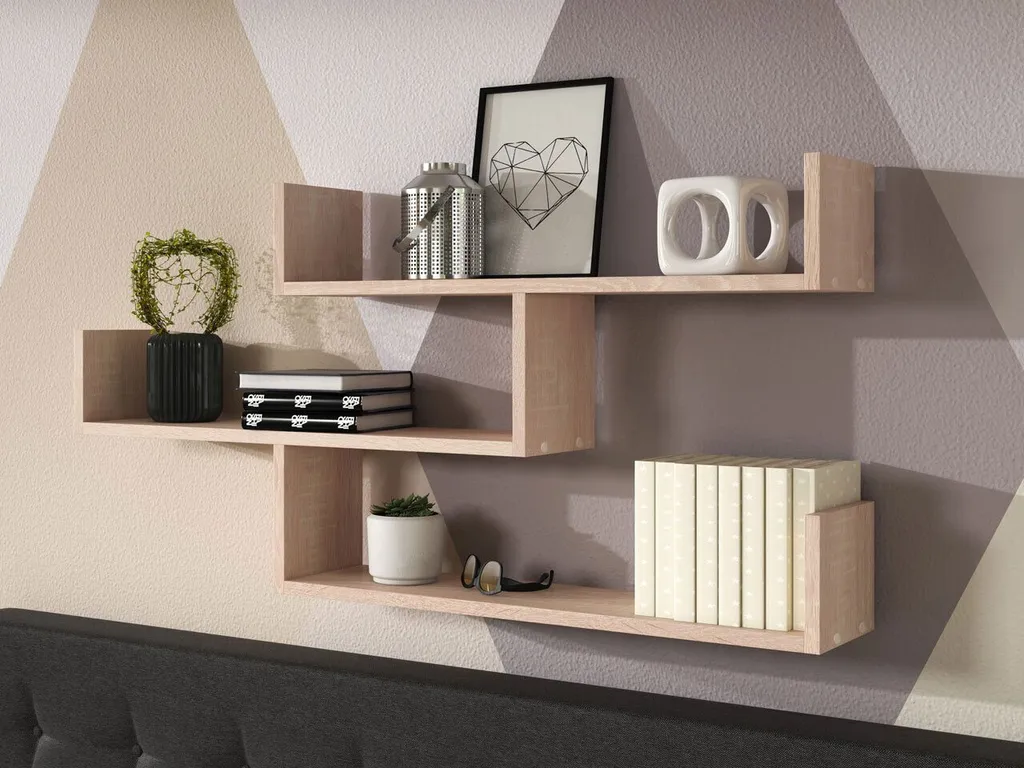 Tablette murale chêne sonoma HARKEN 3 - Étagère flottante déco salon