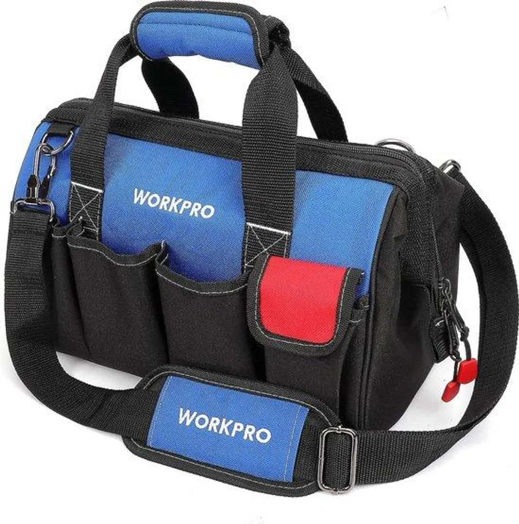 Grand sac à outils bleu et noir en toile renforcée avec bandoulière