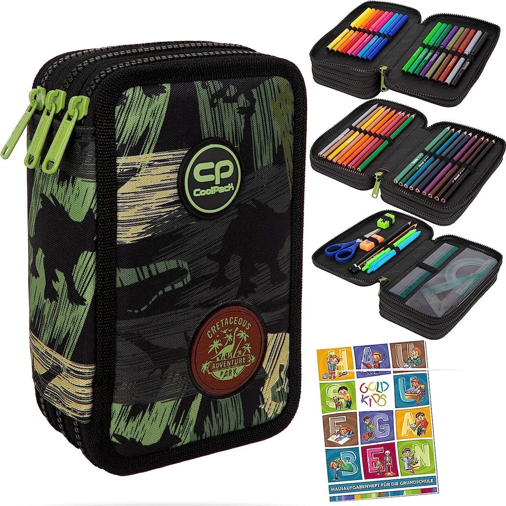 Federtasche 3-fache Federmappe Adventure Park Federmäppchen 46-teilig gefüllte Schüleretui Stifte und Pinsel inkl. Aufgabenheft Federbox Stiftet...