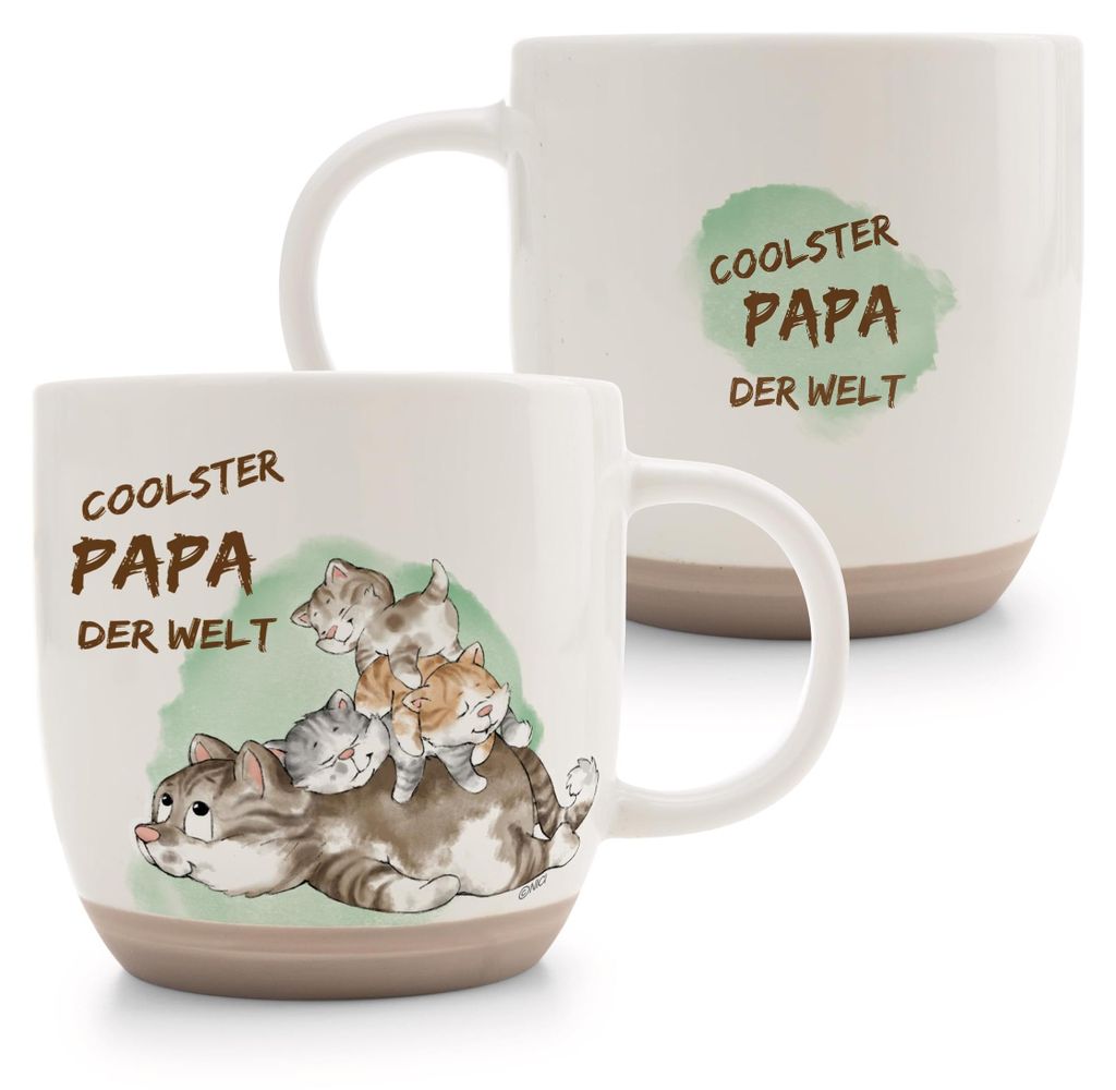 Tasse Katze COOLSTER Papa DER Welt 400ml 9,5x9,5cm - grün - Hochwertige Porzellan-Tasse, liebevoll gestaltet, niedliches Accessoire für Küche, B...