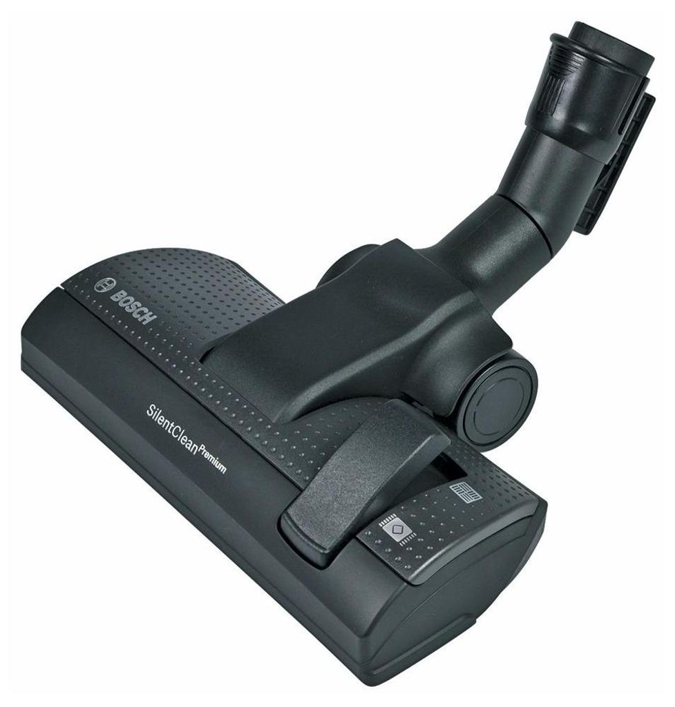 A black vacuum cleaner floor head attachment is shown against a white background.