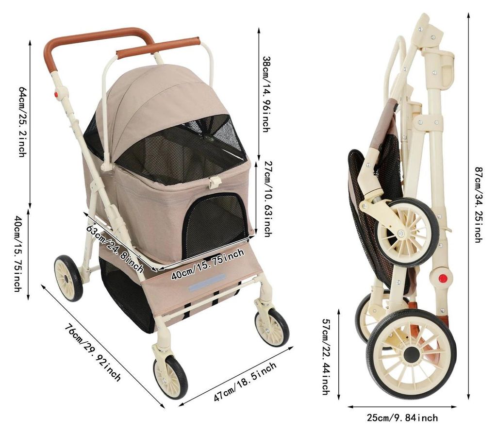 Haustier Buggy für Hund und Katze - Doppeldecker Tierwagen - Abnehmbare Transportbox - Faltbar, 360° Schwenkräder, für kleine/mittelgroße Haus...