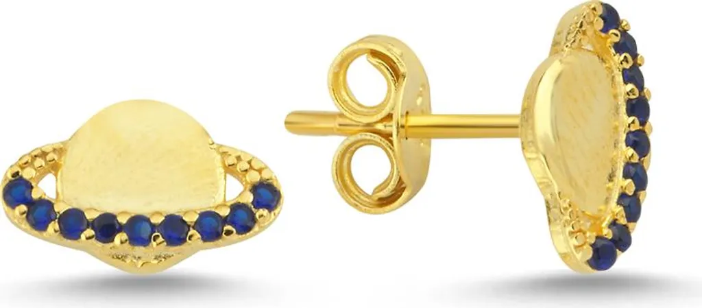 Boucles d'oreilles motif planète argent 925 et pierre bleue brillante