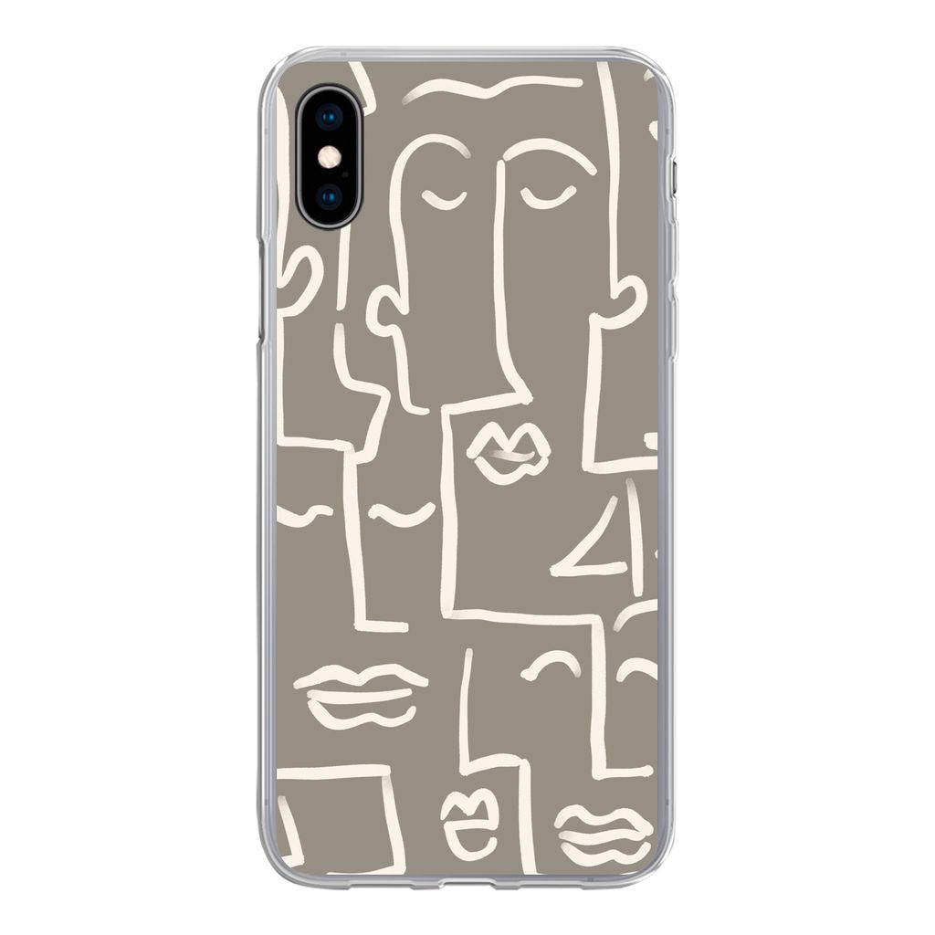 MuchoWow Handyhülle Schutzhülle Hülle für iPhone Xs Gesicht - Kopf - Strichzeichnung Silikon Softcase Handy Hülle - Handytasche