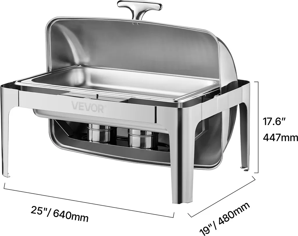 Chauffe-plat professionnel de buffet inox argenté avec couvercle - 8
