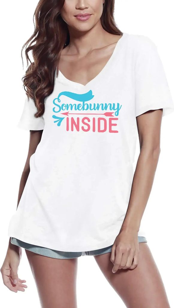 Damen Grafik T-Shirt V-Ausschnitt Somebunny Inside Öko-Verantwortlich Vintage Jahrgang Kurzarm Lustige Druck Geburtstag Geschenk Frau