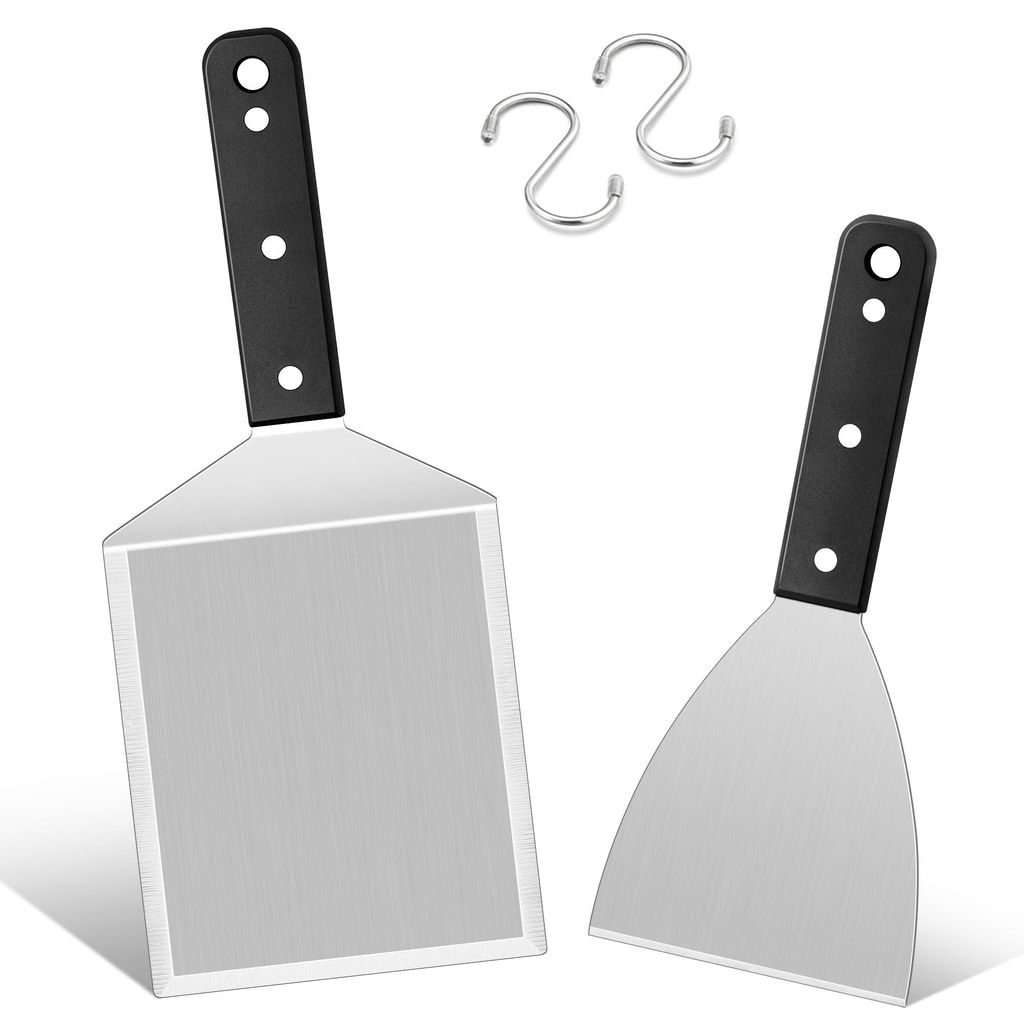 Grillwender-Set, 2-teilig, große Plancha-Wender/Grillspatel aus Edelstahl mit Griff aus ABS-Kunststoff, spülmaschinenfest