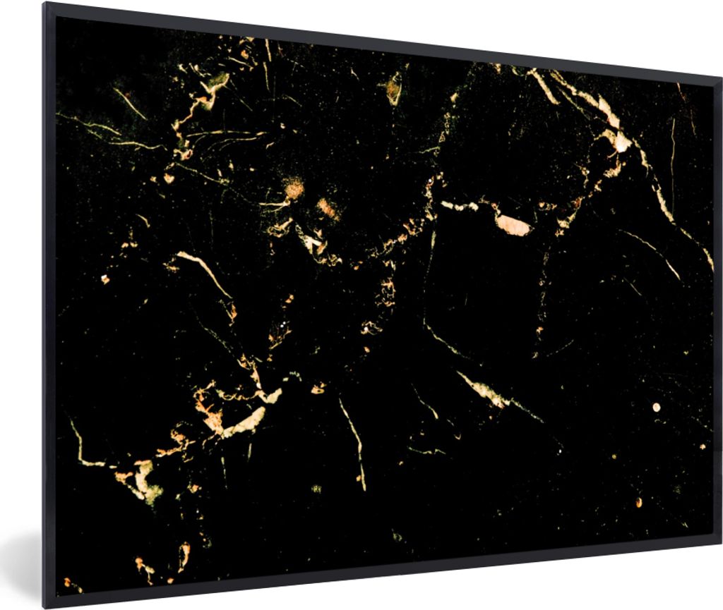 MuchoWow MuchoWow Gerahmtes Poster Marmor - Limette - Schwarz - Gold 30x20 cm - Poster mit zchwarzem Bilderrahmen - Kunstdruck - Bild-Poster