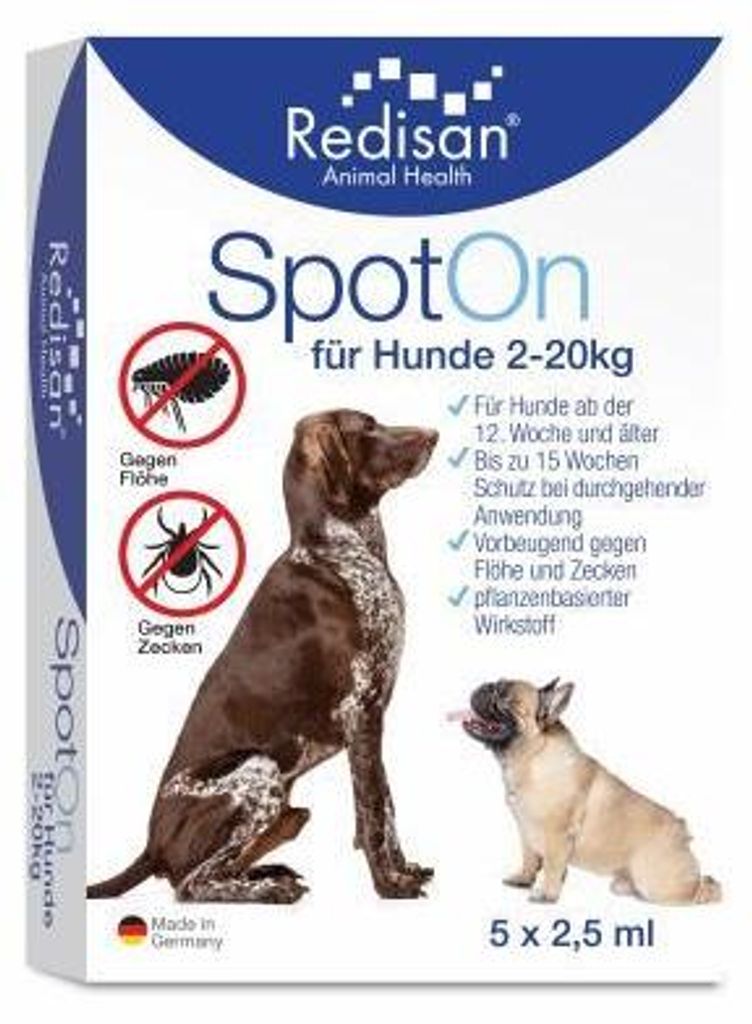 Redisan Spot-on gegen Zecken+Flöhe f.Hunde 2-20 kg 5X2.5 ml Produktbild 