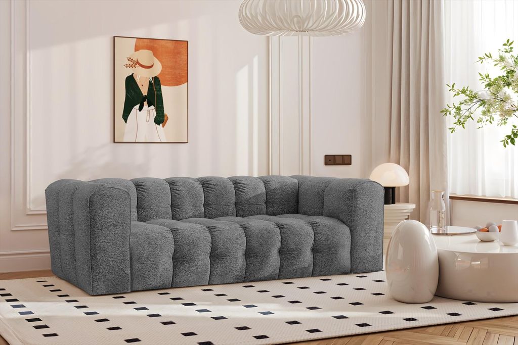Kaiser Möbel Sofa 3-Sitzer, Komfort Couch BALOO, stoff Schenille & Bouclé, Anthrazit