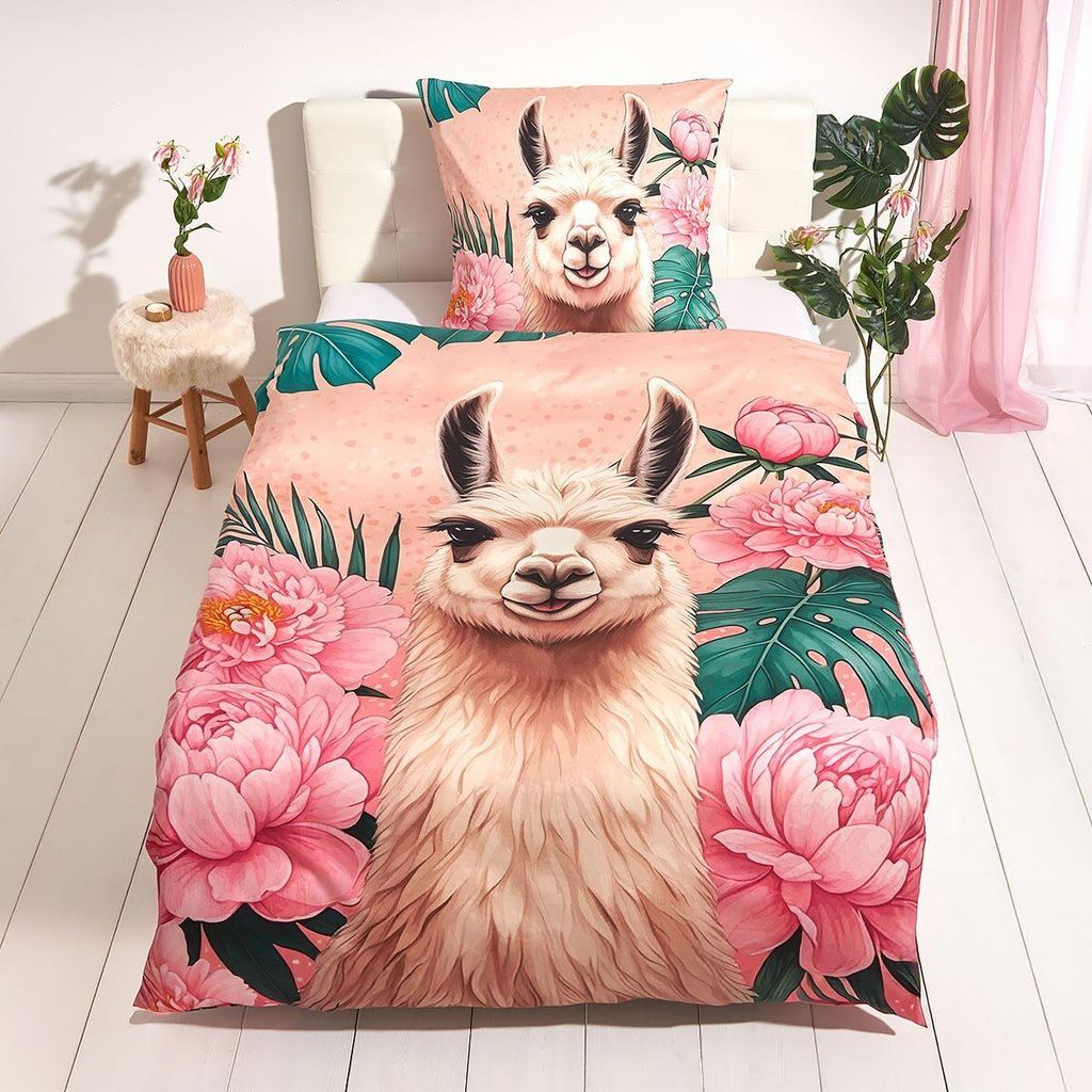 Traumschlaf Mako-Satin Bettwäsche Lama pink 160x210 cm + 65x100 cm