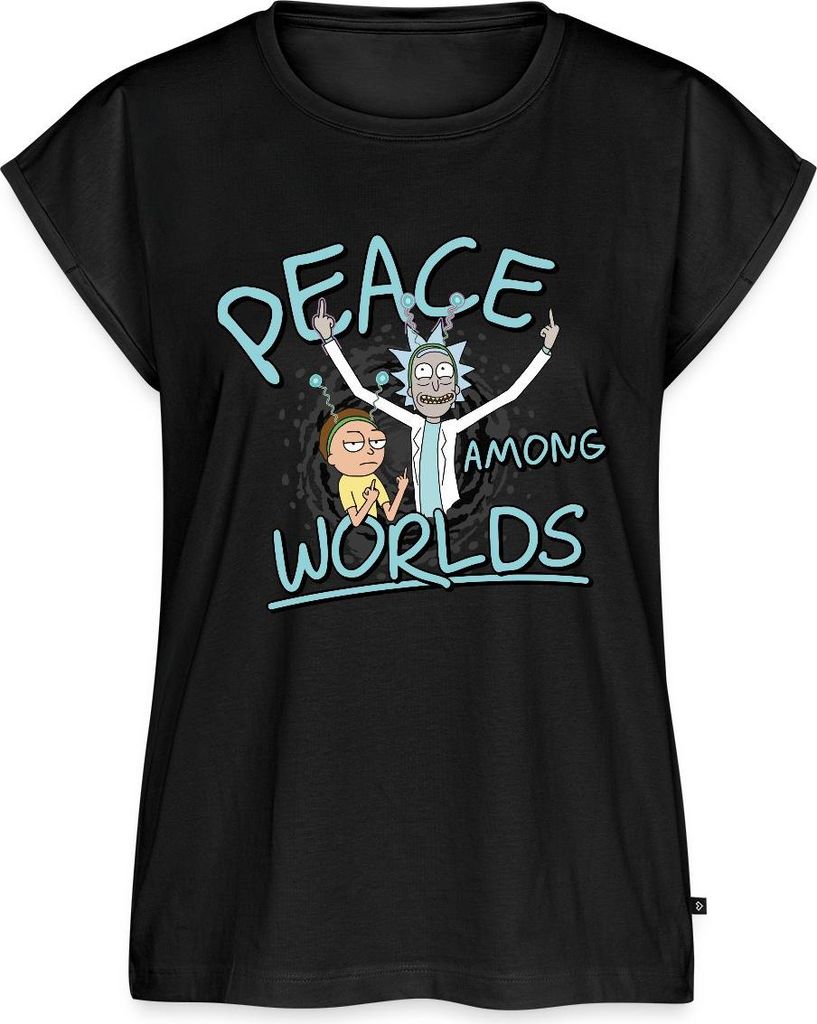 Spreadshirt Rick & Morty Peace Among Worlds Frauen Casual T-Shirt, XL, Schwarz