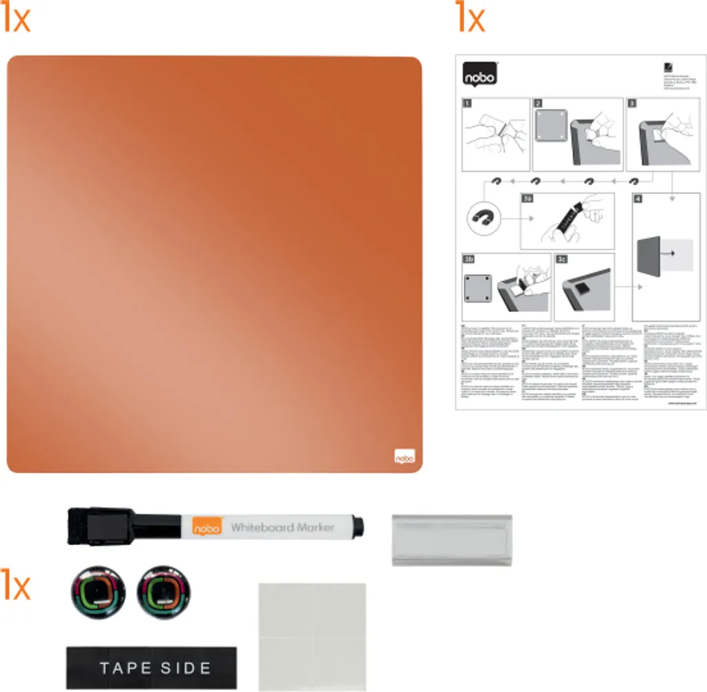 Tableau effaçable à sec orange 360mm magnétique avec surface laquée - 10