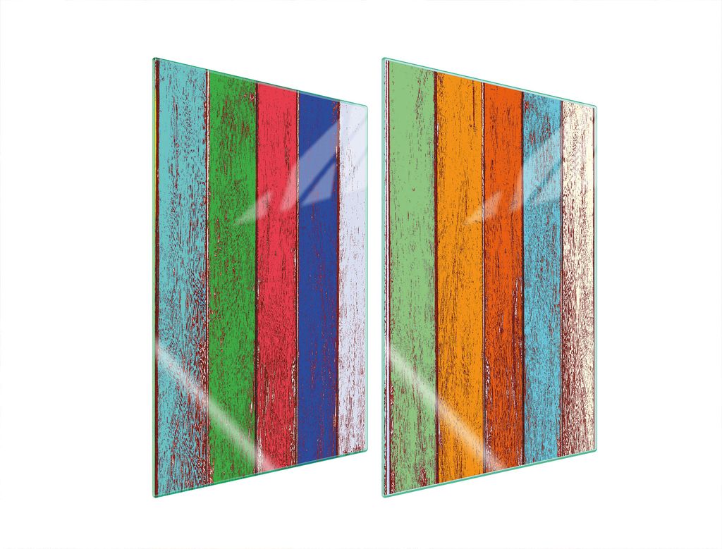 Herdabdeckplatten 2 teilig 35x52 Glaskeramikkochfeld Abdeckung Glas Schneidebrett Holz Bunt