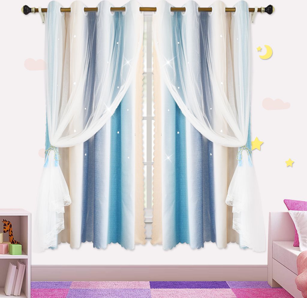 Vorhang Kinderzimmer Gardinen Küchengardinen Thermovorhang gegen Kälte Blickdichte Gardinen mit Schlaufen Verdunklungsvorhänge 2er Set H 160 x B...