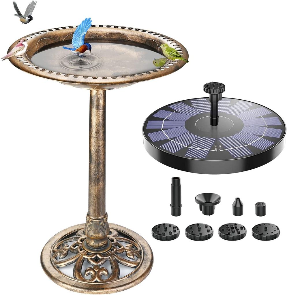 Vogeltränke Solar Winterfest Vogeltränke Stehend mit 2,5W Solar Springbrunnen für Außen, Vogeltränke Garten Tränke Bad für Wildvögel, Wasse...