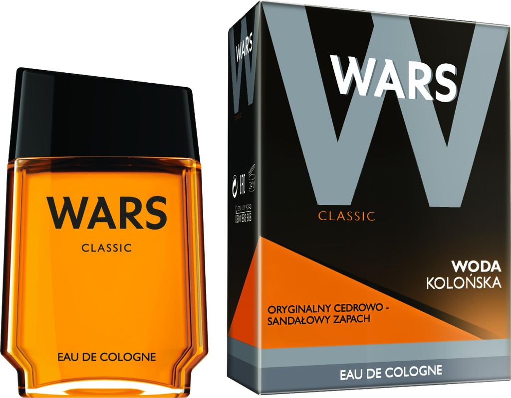 A bottle of WARS Classic Eau de Cologne and its packaging are displayed side-by-side against a white background.